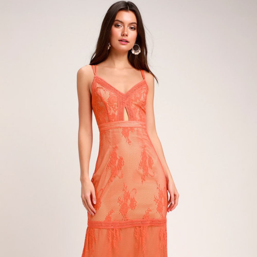 Coral Lace maxi dress (sample)-RYSE